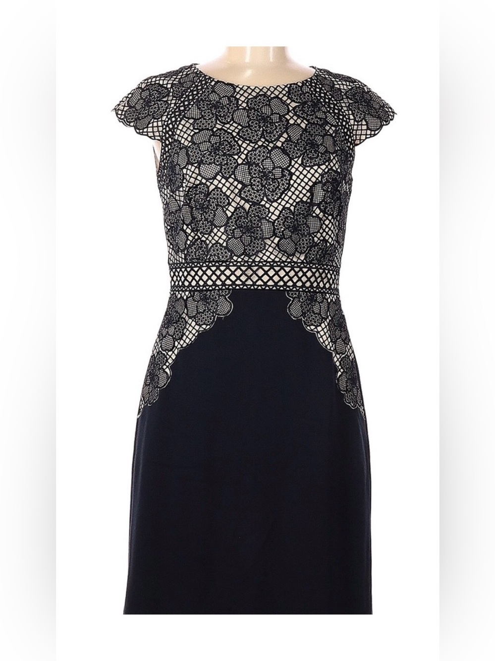 Antonio Melani Elegant Navy Lace-Overlay Sheath Dress